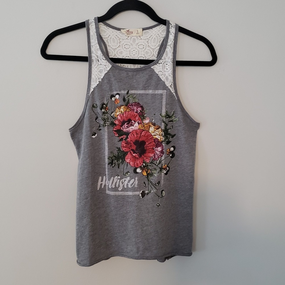 Vintage Hollister Y2K Womens Graphic Tank Top SMALL Festival Concert Lace Floral
